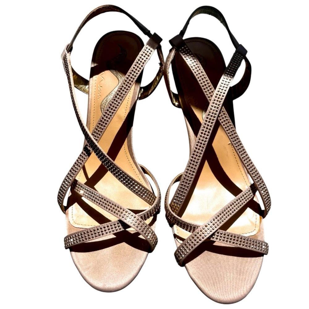 Nina Nude Sandals with Strappy Design Diamond Like Studs on Straps.